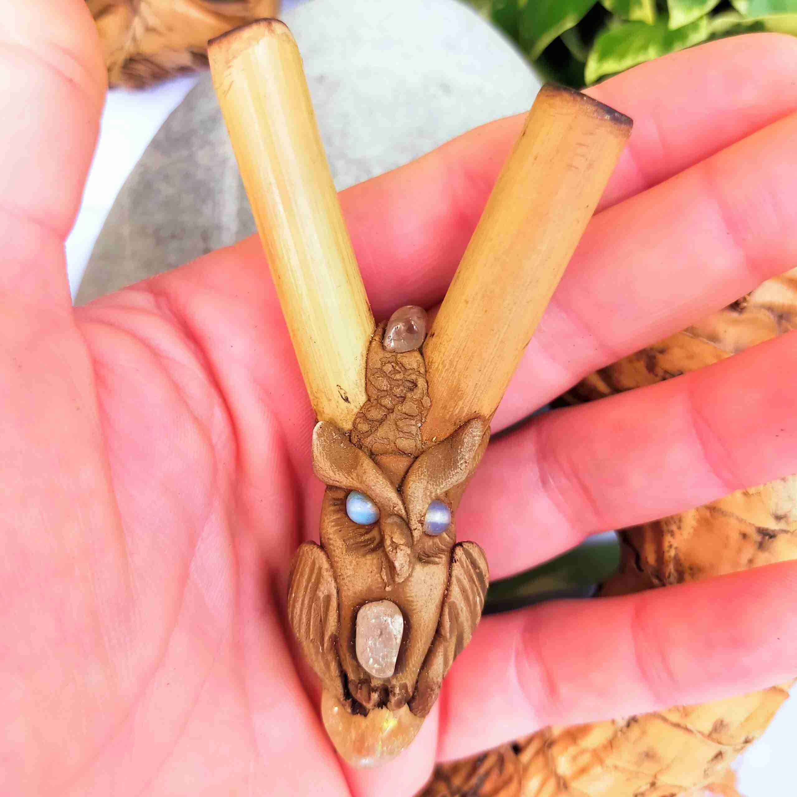 Kuripe Bambu тотем сова амулет с мощными камнями Курипе тотем сова