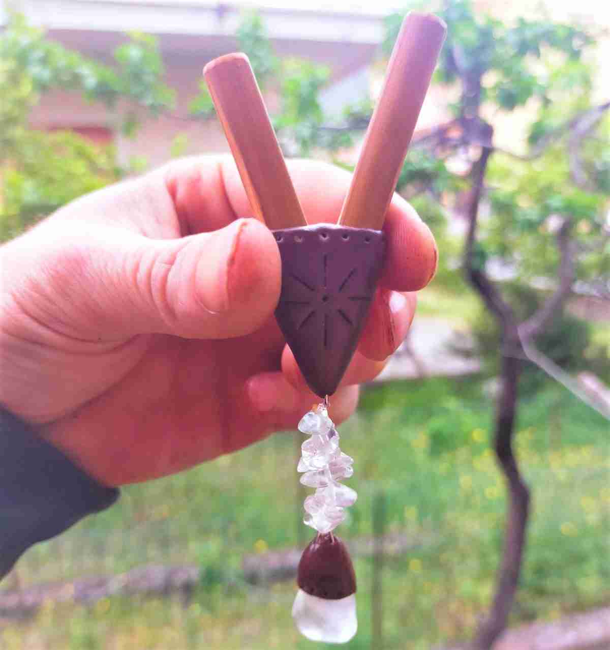 Kuripe Bambu Pendente Quarzo Bianco Kuripe-bambu co pietraPendente Quarzo bianco