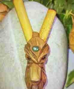 Kuripe Bambu Totem LUPO Amuleto con Pietre potenti Kuripe Bambu Totem LUPO